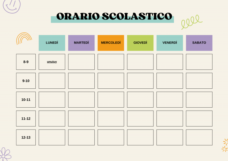 Colorato Moderno Orario Scolastico Scuola